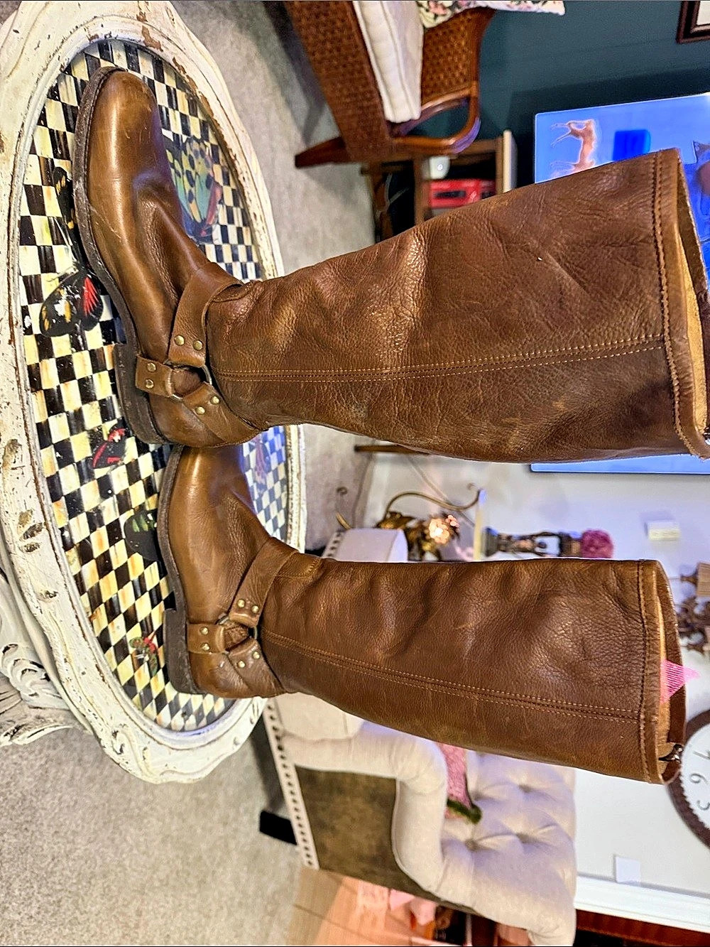 Frye Phillip Harness Tall Boot Leather Over-the-Knee Boots Brown US 10 B